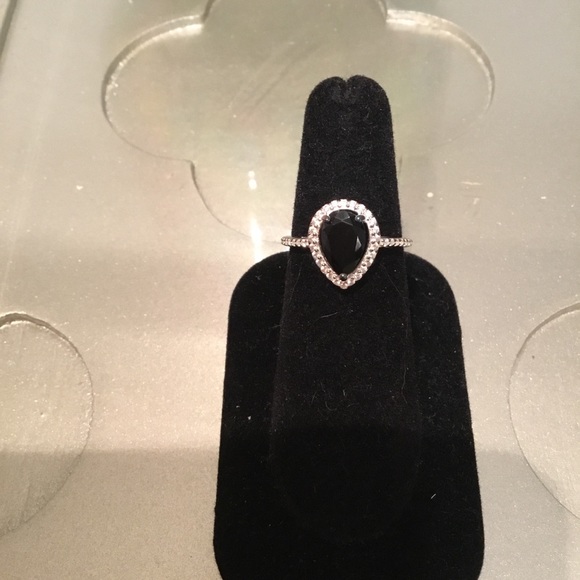 Sterling Silver Onyx Teardrop Ring - Picture 2 of 3